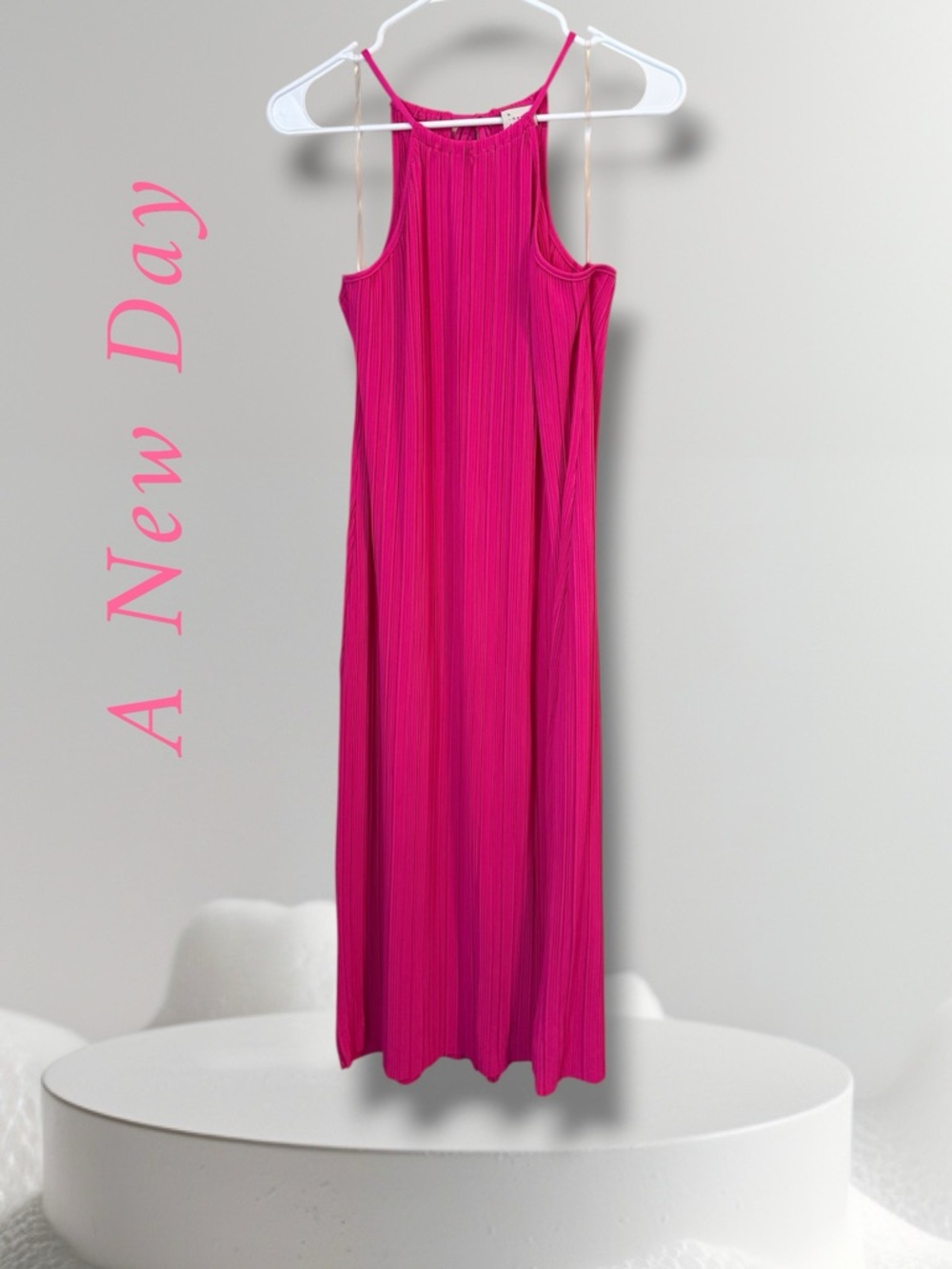 A New Day Knit Plisse Midi Shift Dress in hot pink - Picture 3 of 8